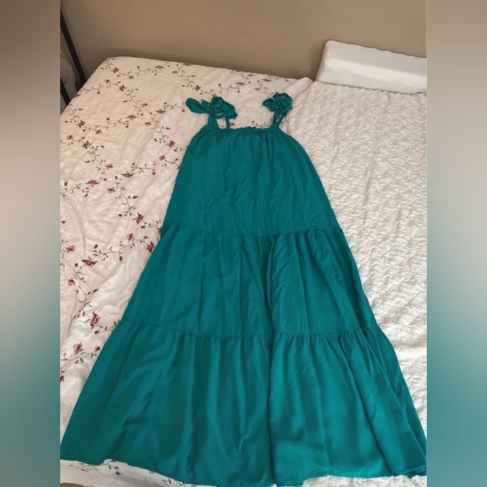 ANDREE BY UNIT Teal Tiered Tie-Shoulder Girls Dress